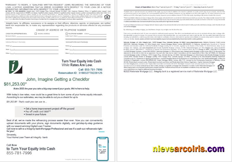 USA Integrity Bank mortgage loan statement, 4 pages 3-4